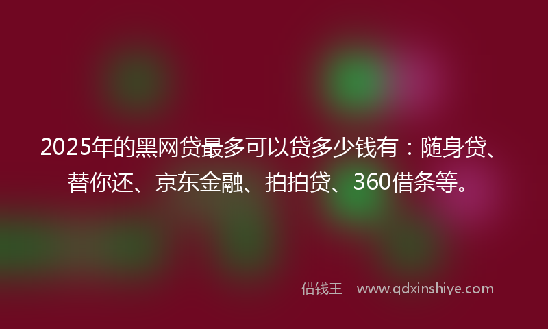 2025年的黑网贷最多可以贷多少钱有：随身贷、替你还、京东金融、拍拍贷、360借条等。
