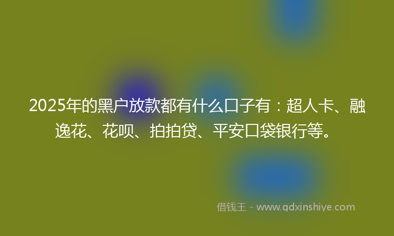 2025年的黑户放款都有什么口子有：超人卡、融逸花、花呗、拍拍贷、平安口袋银行等。