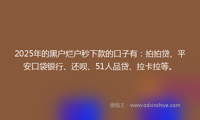 2025年的黑户烂户秒下款的口子有：拍拍贷、平安口袋银行、还呗、51人品贷、拉卡拉等。