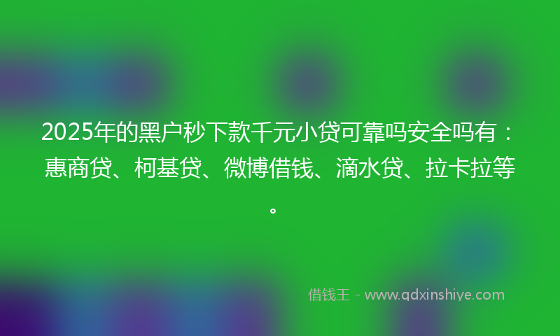 2025年的黑户秒下款千元小贷可靠吗安全吗有：惠商贷、柯基贷、微博借钱、滴水贷、拉卡拉等。