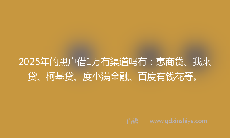 2025年的黑户借1万有渠道吗有：惠商贷、我来贷、柯基贷、度小满金融、百度有钱花等。