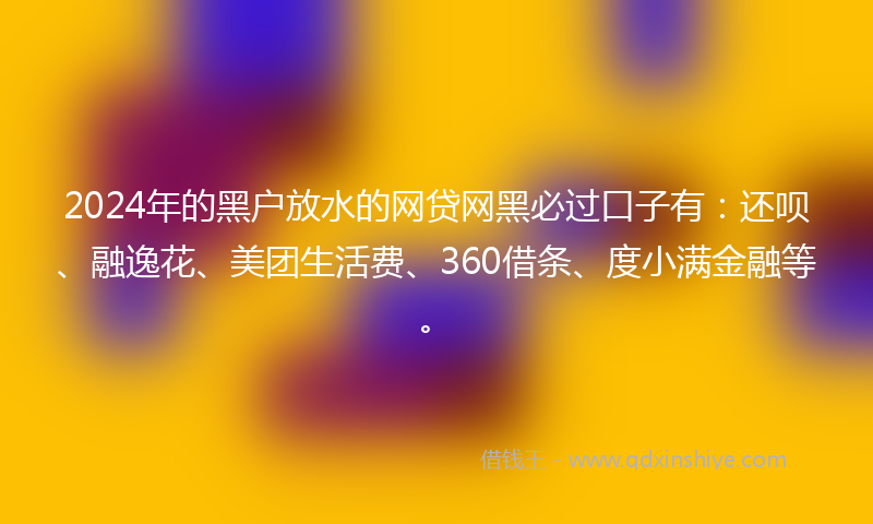 2024年的黑户放水的网贷网黑必过口子有：还呗、融逸花、美团生活费、360借条、度小满金融等。