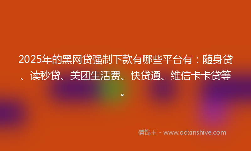 2025年的黑网贷强制下款有哪些平台有：随身贷、读秒贷、美团生活费、快贷通、维信卡卡贷等。
