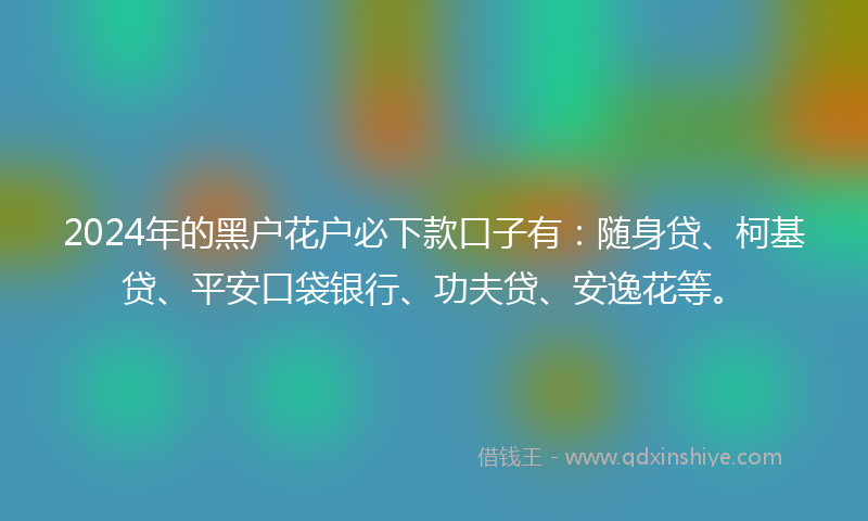 2024年的黑户花户必下款口子有：随身贷、柯基贷、平安口袋银行、功夫贷、安逸花等。