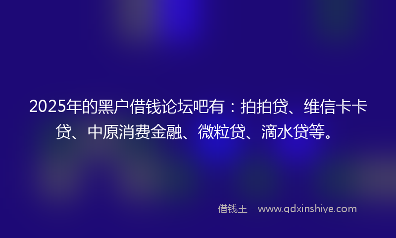 2025年的黑户借钱论坛吧有：拍拍贷、维信卡卡贷、中原消费金融、微粒贷、滴水贷等。