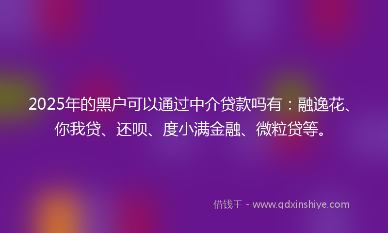 2025年的黑户可以通过中介贷款吗有：融逸花、你我贷、还呗、度小满金融、微粒贷等。