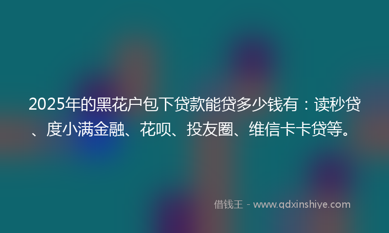 2025年的黑花户包下贷款能贷多少钱有：读秒贷、度小满金融、花呗、投友圈、维信卡卡贷等。