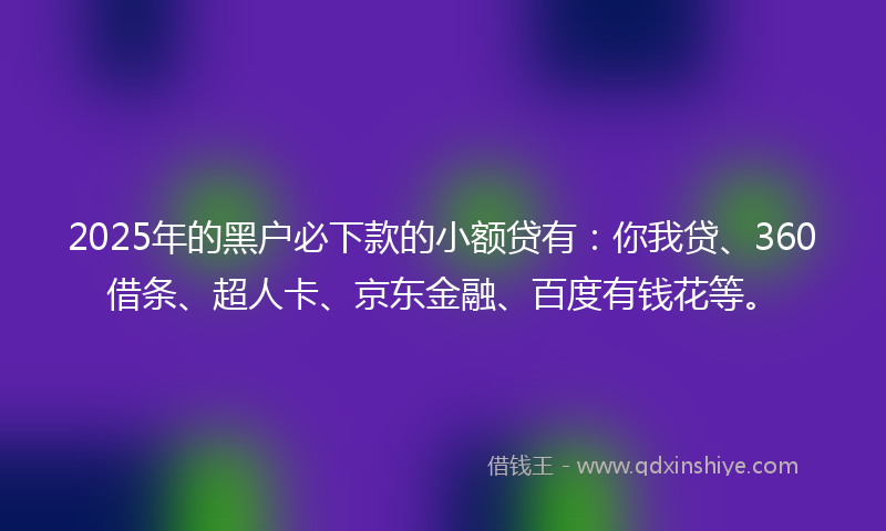 2025年的黑户必下款的小额贷有：你我贷、360借条、超人卡、京东金融、百度有钱花等。