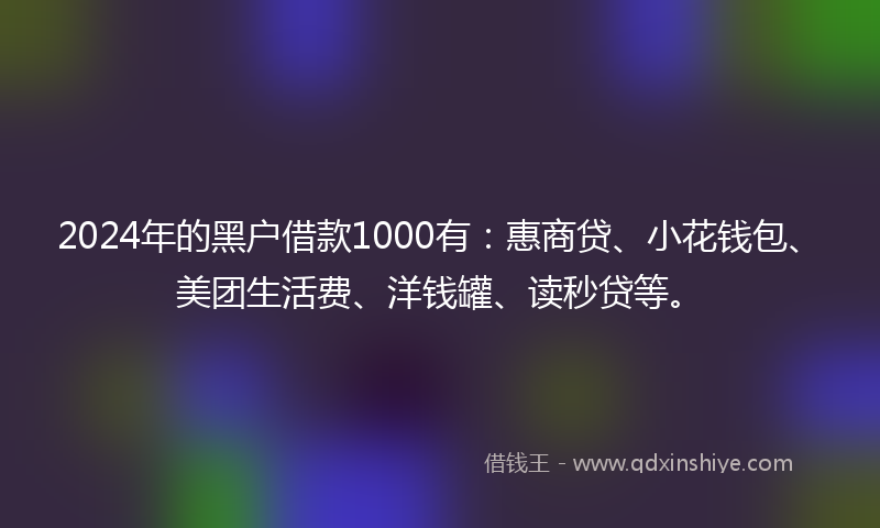 2024年的黑户借款1000有：惠商贷、小花钱包、美团生活费、洋钱罐、读秒贷等。