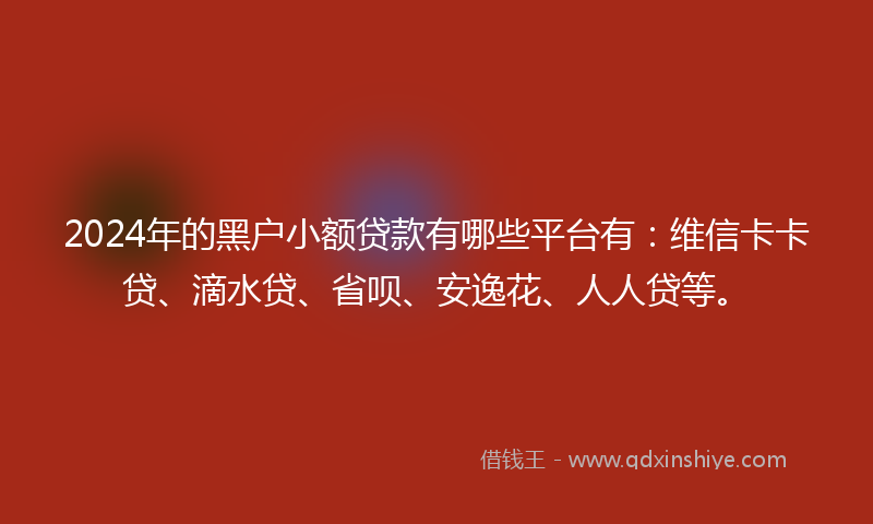 2024年的黑户小额贷款有哪些平台有：维信卡卡贷、滴水贷、省呗、安逸花、人人贷等。