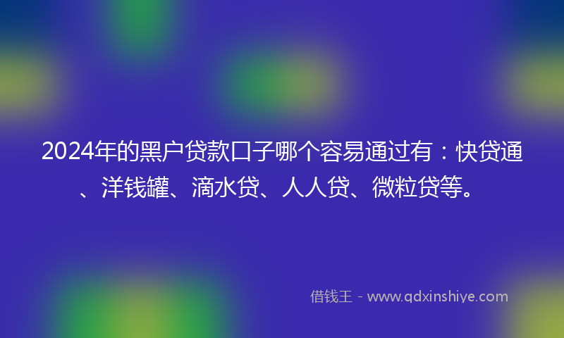 2024年的黑户贷款口子哪个容易通过有：快贷通、洋钱罐、滴水贷、人人贷、微粒贷等。