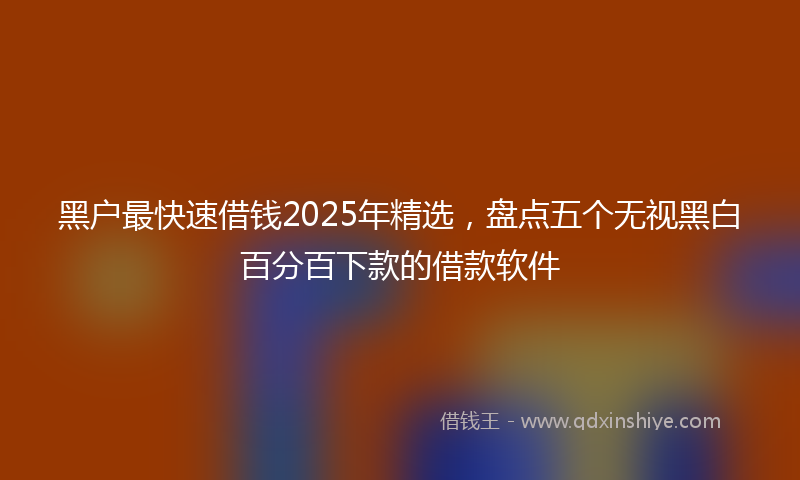 黑户最快速借钱2025年精选，盘点五个无视黑白百分百下款的借款软件