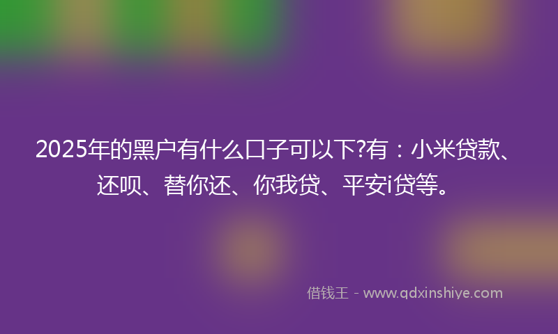 2025年的黑户有什么口子可以下?有：小米贷款、还呗、替你还、你我贷、平安i贷等。