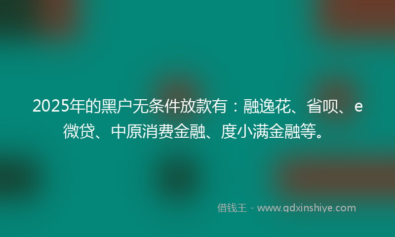 2025年的黑户无条件放款有：融逸花、省呗、e微贷、中原消费金融、度小满金融等。