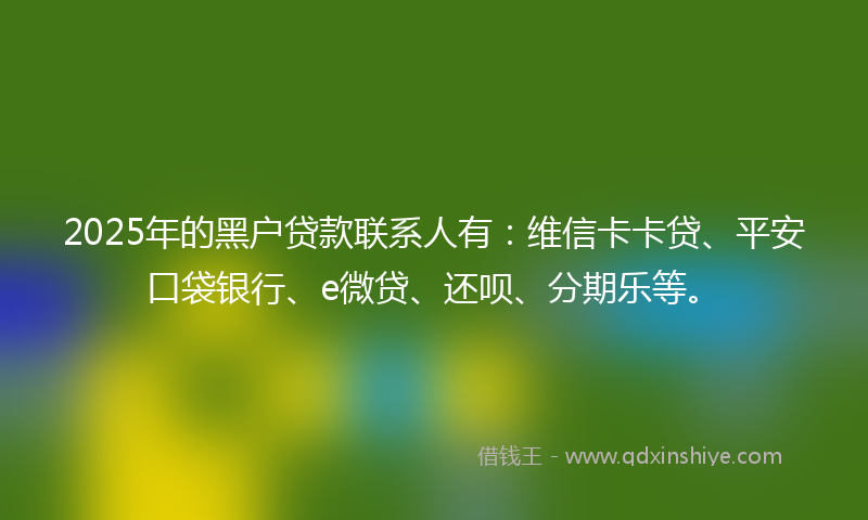2025年的黑户贷款联系人有：维信卡卡贷、平安口袋银行、e微贷、还呗、分期乐等。
