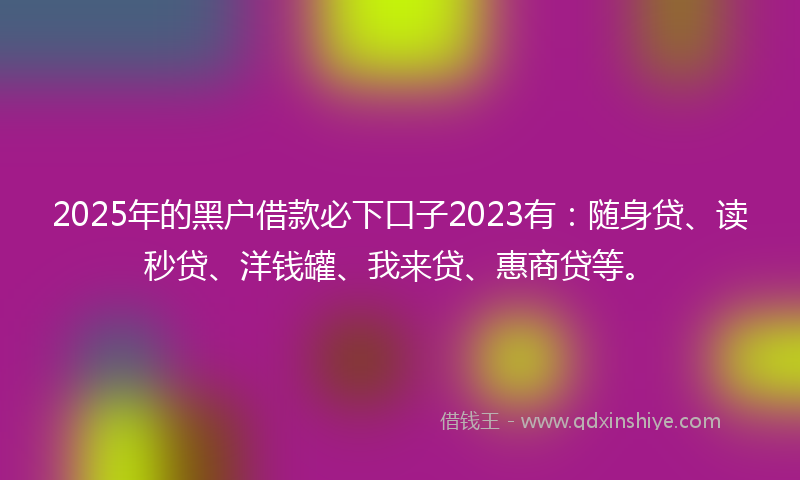 2025年的黑户借款必下口子2023有：随身贷、读秒贷、洋钱罐、我来贷、惠商贷等。
