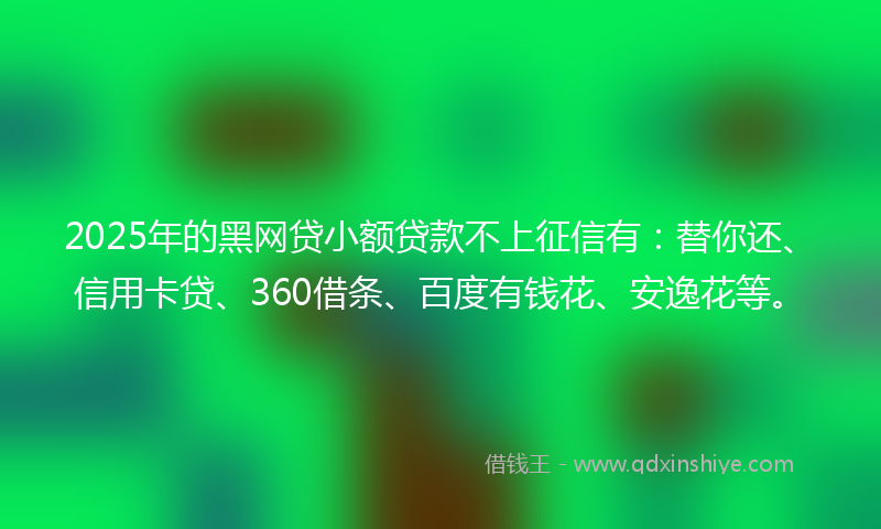 2025年的黑网贷小额贷款不上征信有：替你还、信用卡贷、360借条、百度有钱花、安逸花等。