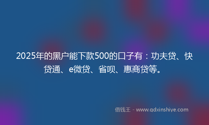 2025年的黑户能下款500的口子有：功夫贷、快贷通、e微贷、省呗、惠商贷等。