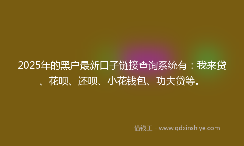 2025年的黑户最新口子链接查询系统有：我来贷、花呗、还呗、小花钱包、功夫贷等。