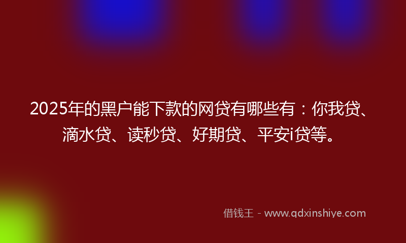 2025年的黑户能下款的网贷有哪些有：你我贷、滴水贷、读秒贷、好期贷、平安i贷等。
