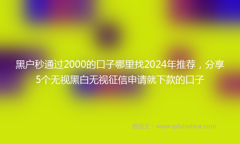 黑户秒通过2000的口子哪里找2024年推荐，分享5个无视黑白无视征信申请就下款的口子