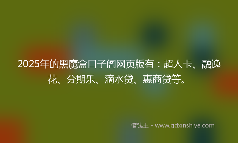 2025年的黑魔盒口子阁网页版有：超人卡、融逸花、分期乐、滴水贷、惠商贷等。