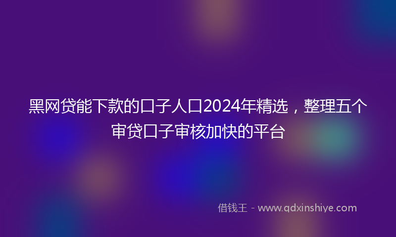黑网贷能下款的口子人口2024年精选，整理五个审贷口子审核加快的平台