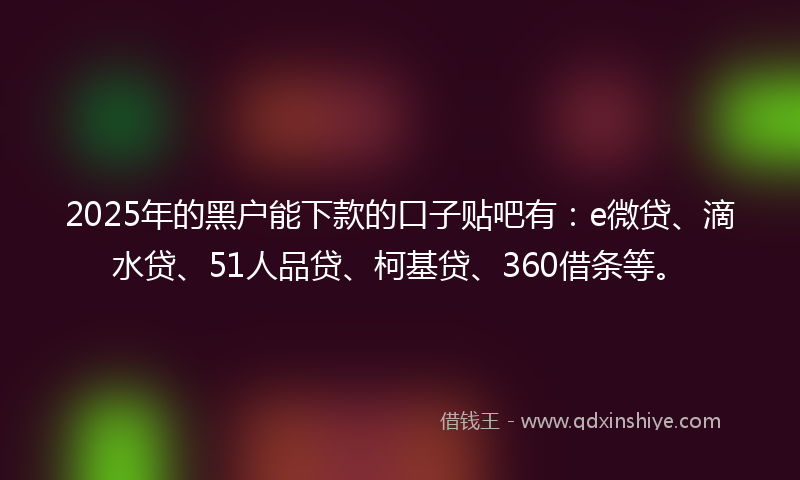 2025年的黑户能下款的口子贴吧有：e微贷、滴水贷、51人品贷、柯基贷、360借条等。