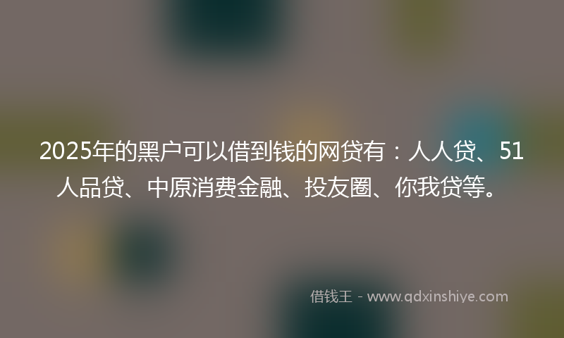 2025年的黑户可以借到钱的网贷有：人人贷、51人品贷、中原消费金融、投友圈、你我贷等。