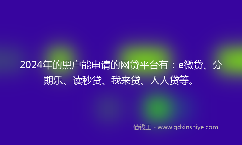 2024年的黑户能申请的网贷平台有：e微贷、分期乐、读秒贷、我来贷、人人贷等。