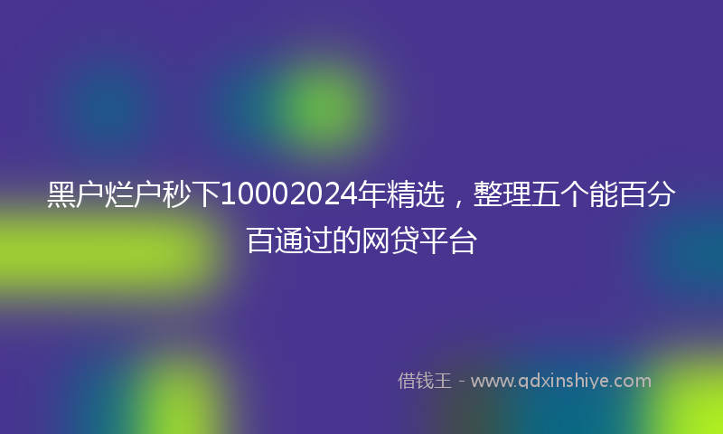 黑户烂户秒下10002024年精选，整理五个能百分百通过的网贷平台