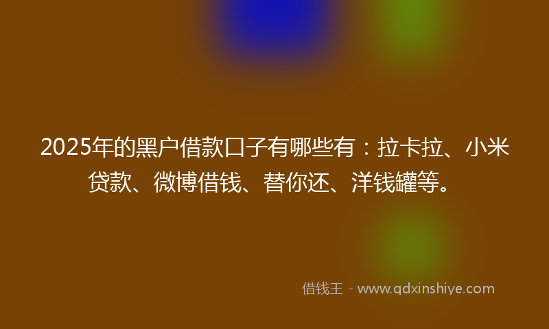 2025年的黑户借款口子有哪些有：拉卡拉、小米贷款、微博借钱、替你还、洋钱罐等。