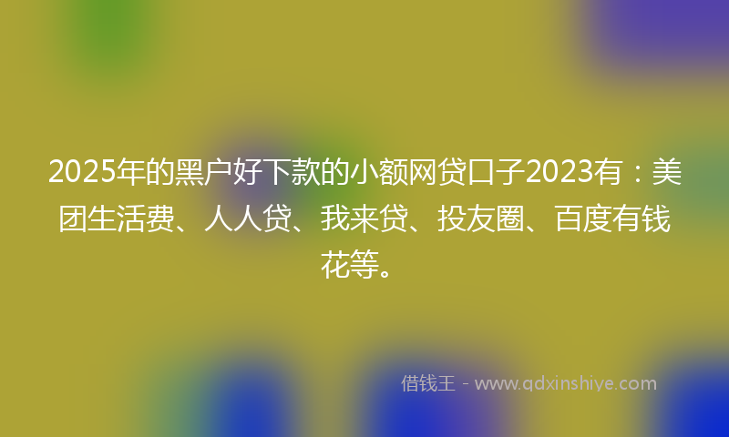 2025年的黑户好下款的小额网贷口子2023有：美团生活费、人人贷、我来贷、投友圈、百度有钱花等。
