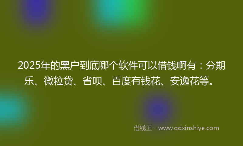 2025年的黑户到底哪个软件可以借钱啊有：分期乐、微粒贷、省呗、百度有钱花、安逸花等。