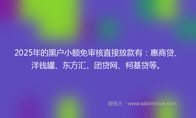 2025年的黑户小额免审核直接放款有：惠商贷、洋钱罐、东方汇、团贷网、柯基贷等。