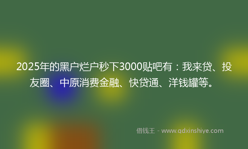 2025年的黑户烂户秒下3000贴吧有：我来贷、投友圈、中原消费金融、快贷通、洋钱罐等。