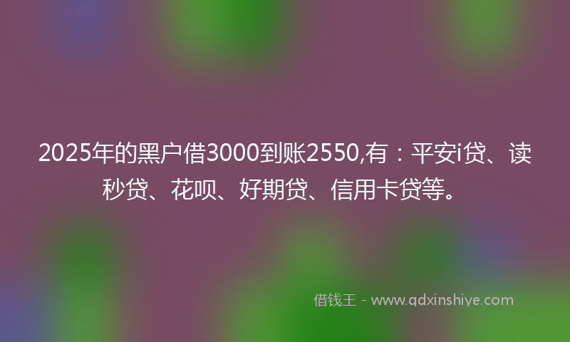 2025年的黑户借3000到账2550,有：平安i贷、读秒贷、花呗、好期贷、信用卡贷等。