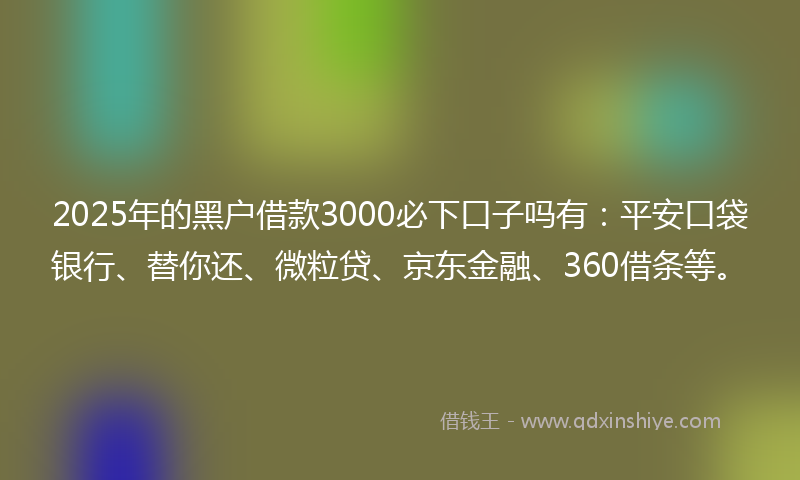 2025年的黑户借款3000必下口子吗有：平安口袋银行、替你还、微粒贷、京东金融、360借条等。