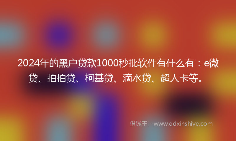 2024年的黑户贷款1000秒批软件有什么有：e微贷、拍拍贷、柯基贷、滴水贷、超人卡等。