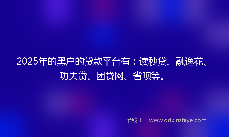 2025年的黑户的贷款平台有：读秒贷、融逸花、功夫贷、团贷网、省呗等。