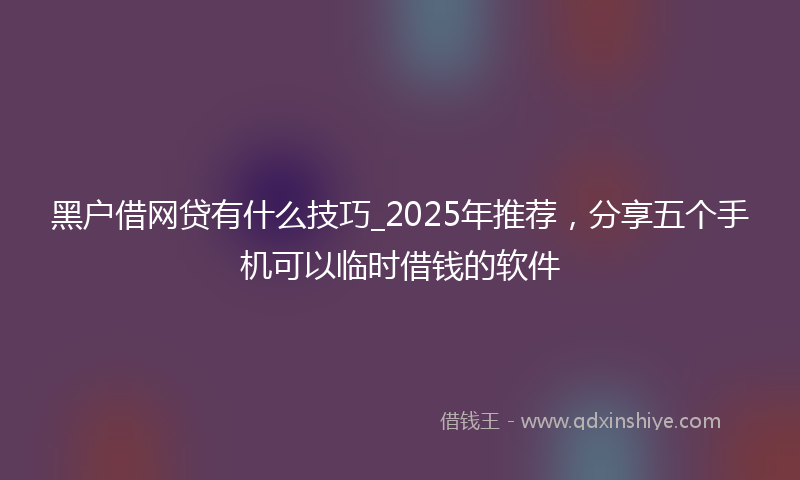 黑户借网贷有什么技巧_2025年推荐，分享五个手机可以临时借钱的软件