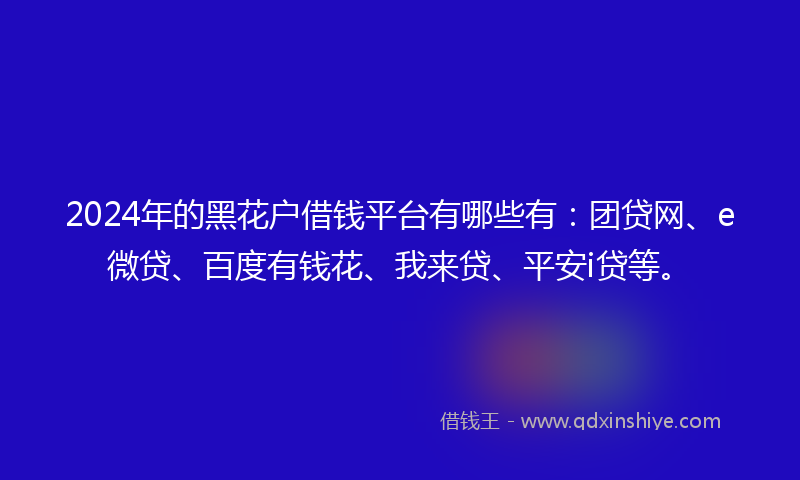 2024年的黑花户借钱平台有哪些有：团贷网、e微贷、百度有钱花、我来贷、平安i贷等。