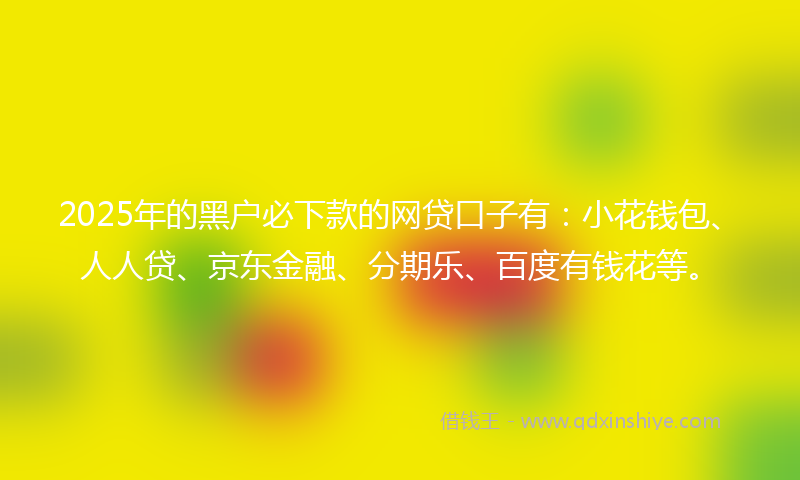 2025年的黑户必下款的网贷口子有：小花钱包、人人贷、京东金融、分期乐、百度有钱花等。