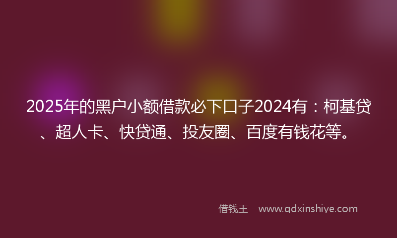 2025年的黑户小额借款必下口子2024有：柯基贷、超人卡、快贷通、投友圈、百度有钱花等。