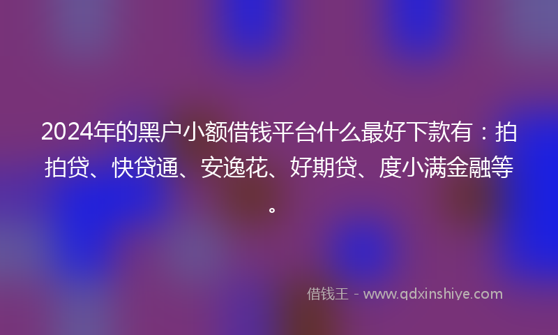 2024年的黑户小额借钱平台什么最好下款有：拍拍贷、快贷通、安逸花、好期贷、度小满金融等。