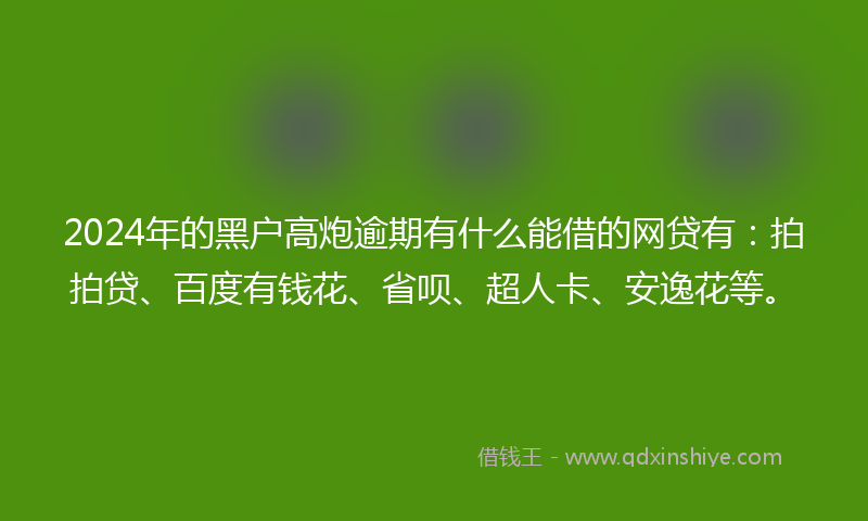 2024年的黑户高炮逾期有什么能借的网贷有：拍拍贷、百度有钱花、省呗、超人卡、安逸花等。