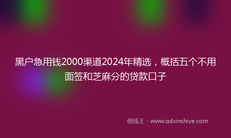 黑户急用钱2000渠道2024年精选，概括五个不用面签和芝麻分的贷款口子