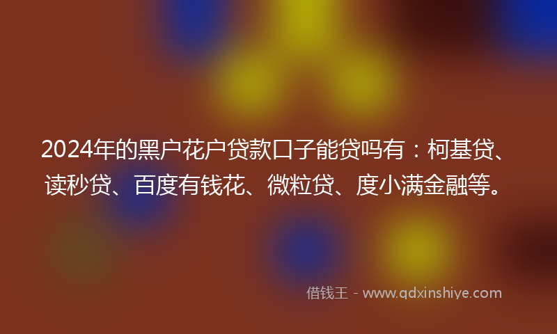 2024年的黑户花户贷款口子能贷吗有：柯基贷、读秒贷、百度有钱花、微粒贷、度小满金融等。