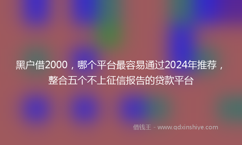 黑户借2000，哪个平台最容易通过2024年推荐，整合五个不上征信报告的贷款平台