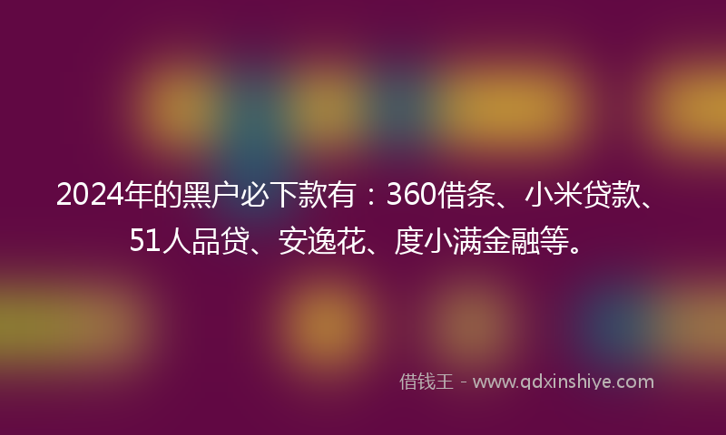 2024年的黑户必下款有：360借条、小米贷款、51人品贷、安逸花、度小满金融等。